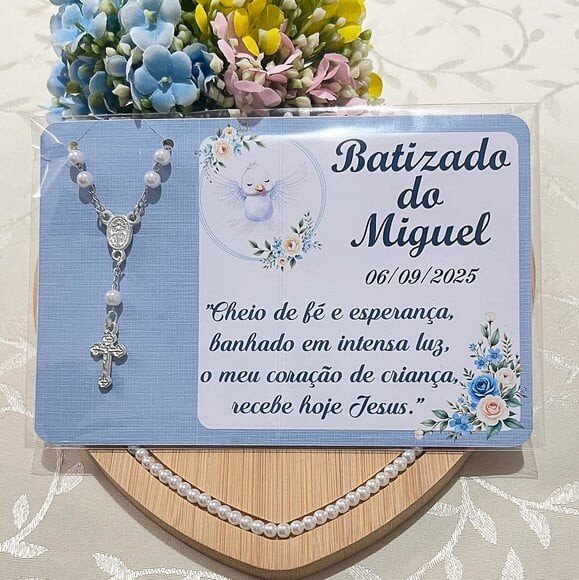 Mini Terço e Tag para Lembrancinha de Batizado