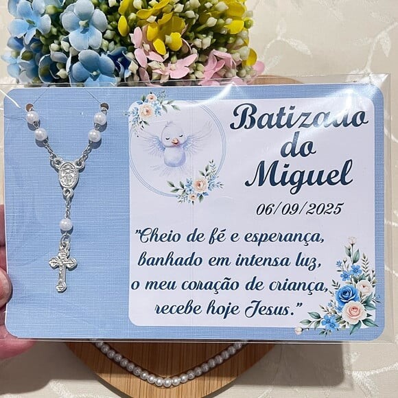 Mini Terço e Tag para Lembrancinha de Batizado