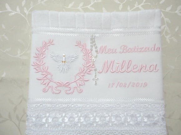 Toalha Bordada Batismo, Batizado, Toalha Personalizada