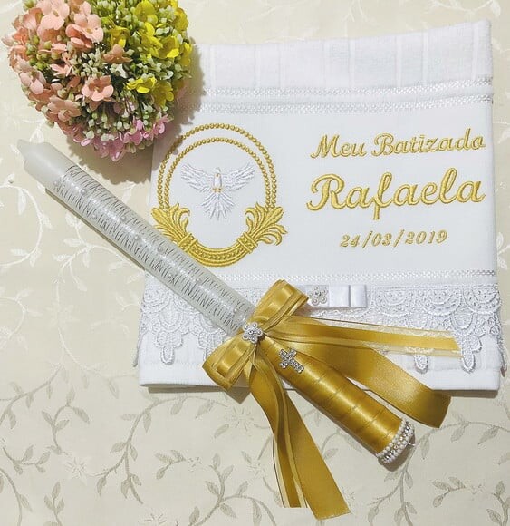 Vela de Batizado Decorada / Toalha Bordada Personalizada