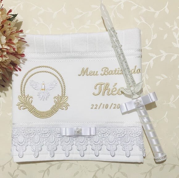 Vela de Batizado Decorada / Toalha Bordada Personalizada