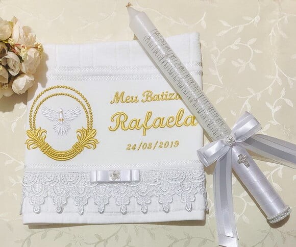 Vela de Batizado Decorada / Toalha Bordada Personalizada