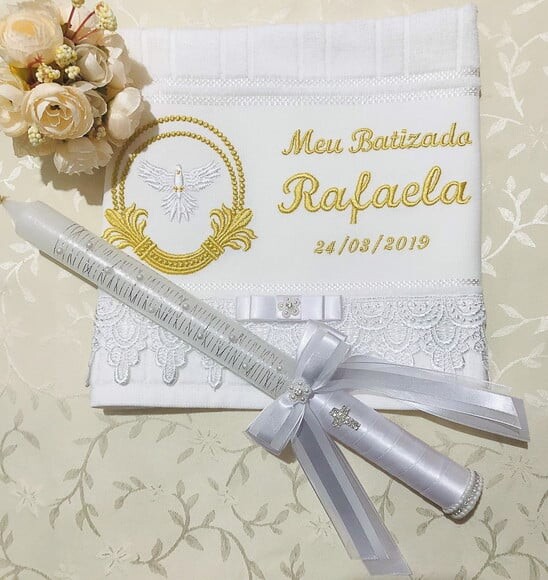 Vela de Batizado Decorada / Toalha Bordada Personalizada