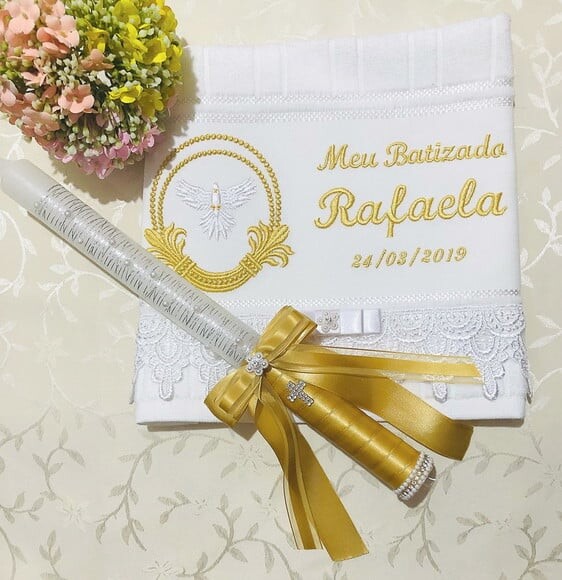 Vela de Batizado Decorada / Toalha Bordada Personalizada