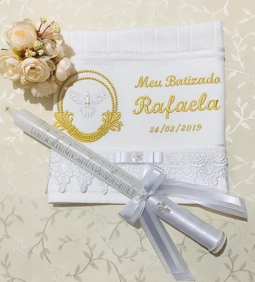 Vela de Batizado Decorada / Toalha Bordada Personalizada