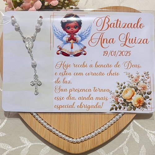 Cartão Lembrancinha de Batizado e Mini Terço