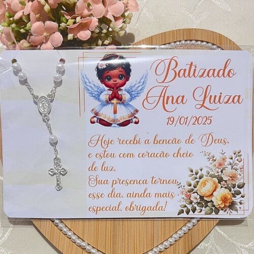 Cartão Lembrancinha de Batizado e Mini Terço