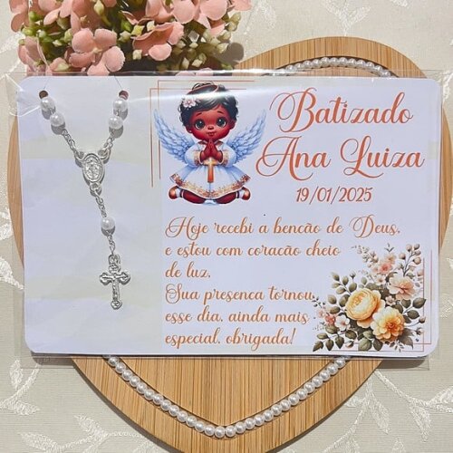 Cartão Lembrancinha de Batizado e Mini Terço