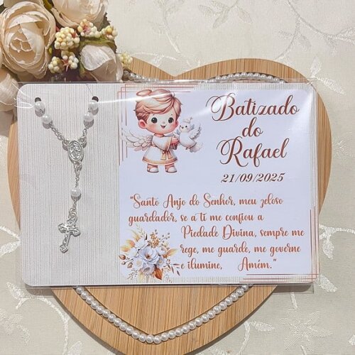 Cartões Personalizados com Mini Terço para Batizado