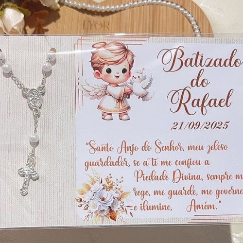 Cartões Personalizados com Mini Terço para Batizado