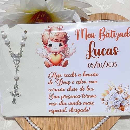 Lembrancinha de Batizado Cartão e Mini Terço