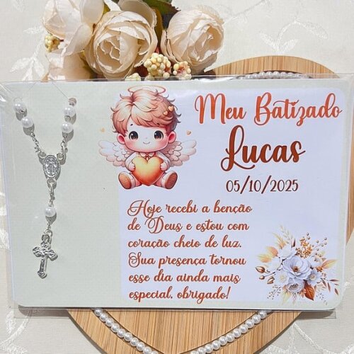 Lembrancinha de Batizado Cartão e Mini Terço
