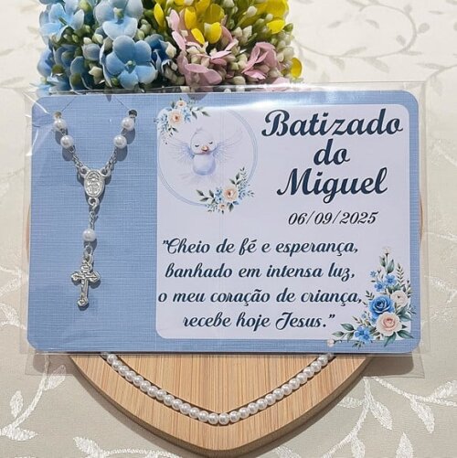 Mini Terço e Tag para Lembrancinha de Batizado