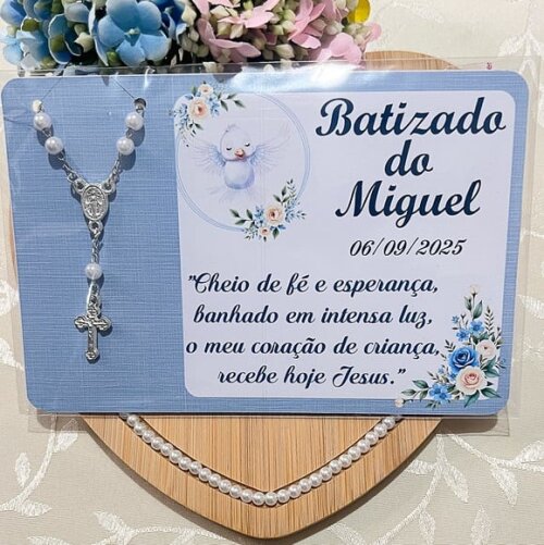 Mini Terço e Tag para Lembrancinha de Batizado