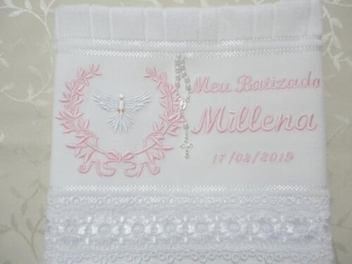 Toalha Bordada Batismo, Batizado, Toalha Personalizada