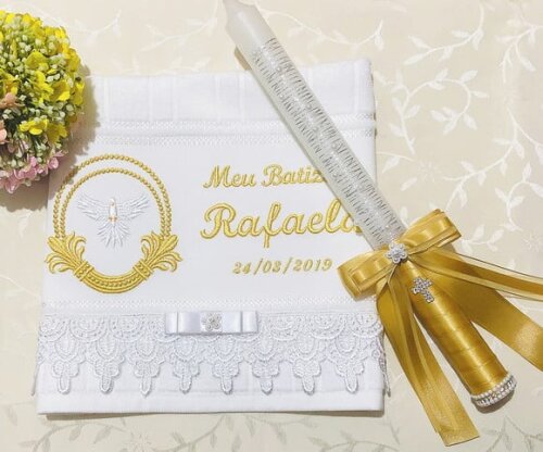 Vela de Batizado Decorada / Toalha Bordada Personalizada