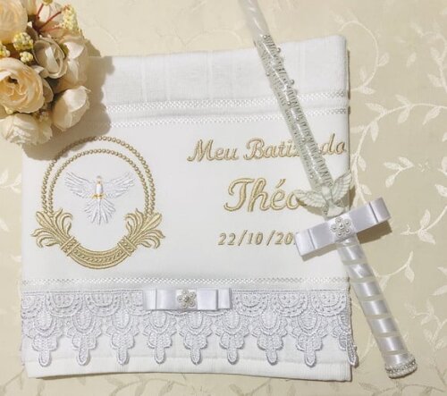 Vela de Batizado Decorada / Toalha Bordada Personalizada