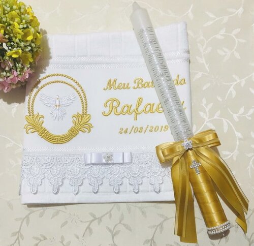 Vela de Batizado Decorada / Toalha Bordada Personalizada