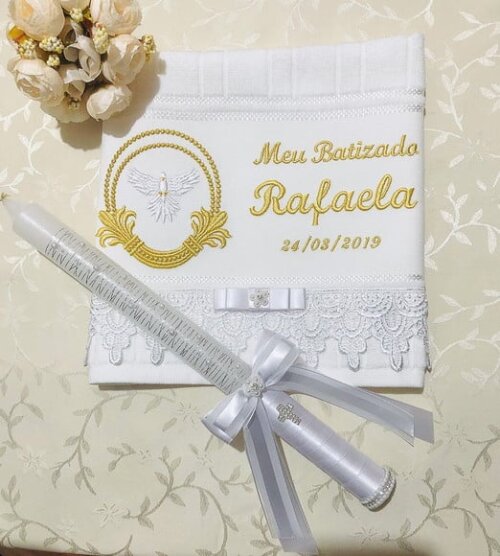 Vela de Batizado Decorada / Toalha Bordada Personalizada