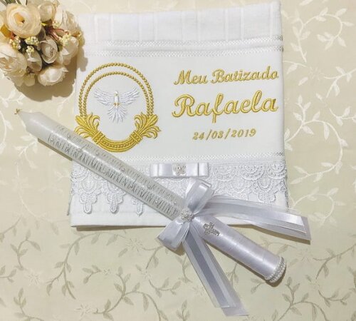 Vela de Batizado Decorada / Toalha Bordada Personalizada
