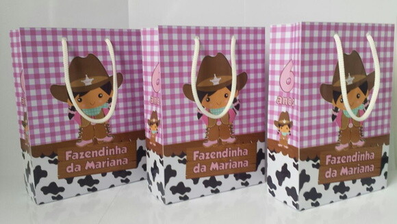Sacolinha Personalizada fazendinha Rosa