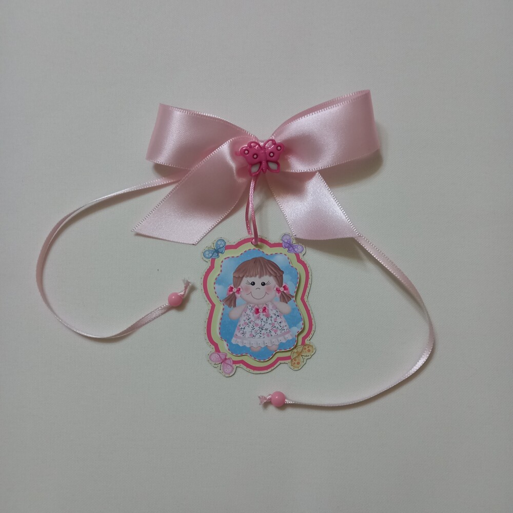Laço cetim tag personalizada lembrança de aniversário menina