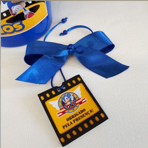 Laço cetim tag personalizada lembrança de aniversário menino