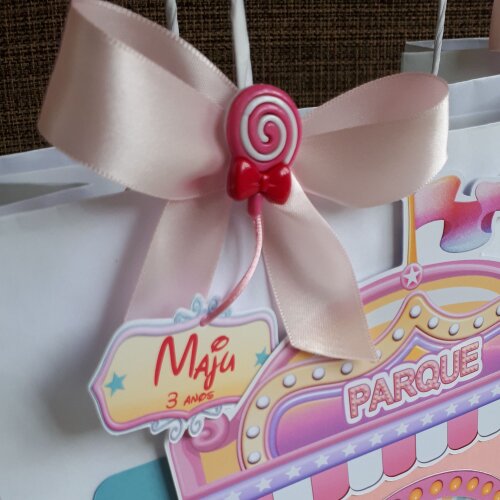 Laço cetim tag personalizada lembrança de aniversário circo