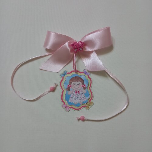 Laço cetim tag personalizada lembrança de aniversário menina