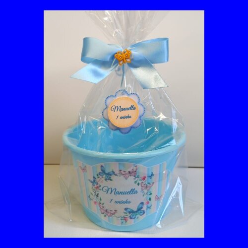 Centro de mesa balde de pipoca 1,5 litros com laço e tag personalizado lembrança de aniversário 1 ano CONSULTAR TEMA NO CHAT