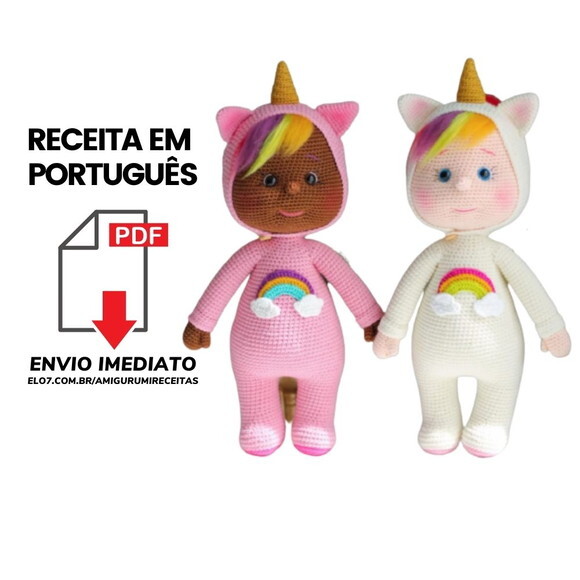 Receitas em PDF - Boneca unicornio Amigurumi