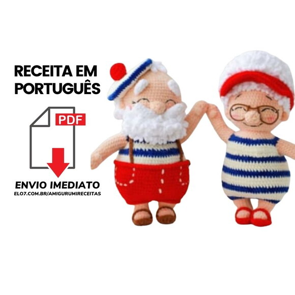 Receitas em PDF - Casal de velhinhos Amigurumi