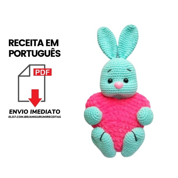 Receitas em PDF - Coelho coração Amigurumi
