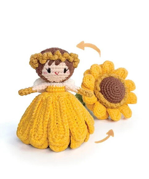Receita Boneca Girassol Reversivel Amigurumi