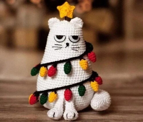 Receita Gato Natalino Amigurumi