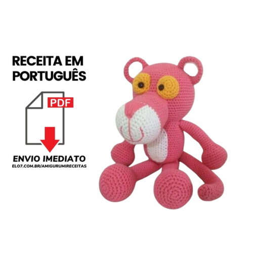 Receita Pantera cor de rosa Amigurumi