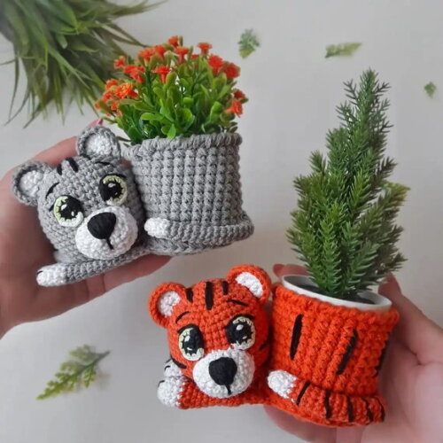 Receita Tigre Vaso de Flor Amigurumi