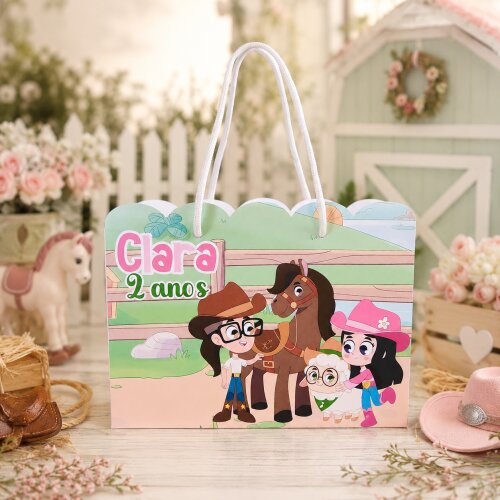 Kit 10 Sacolinhas Personalizadas Boiadeirinha | Pegue e Monte | Lembrancinha Festa Infantil | sacola