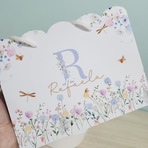 Kit 10 Sacolinhas Personalizadas Floral delicado | Pegue e Monte | Lembrancinha Festa Infantil | sacola