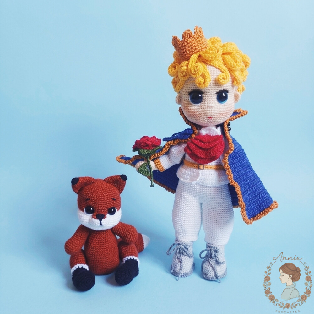 Boneco de Crochê Pequeno Príncipe, Rosa e Raposa Amigurumi