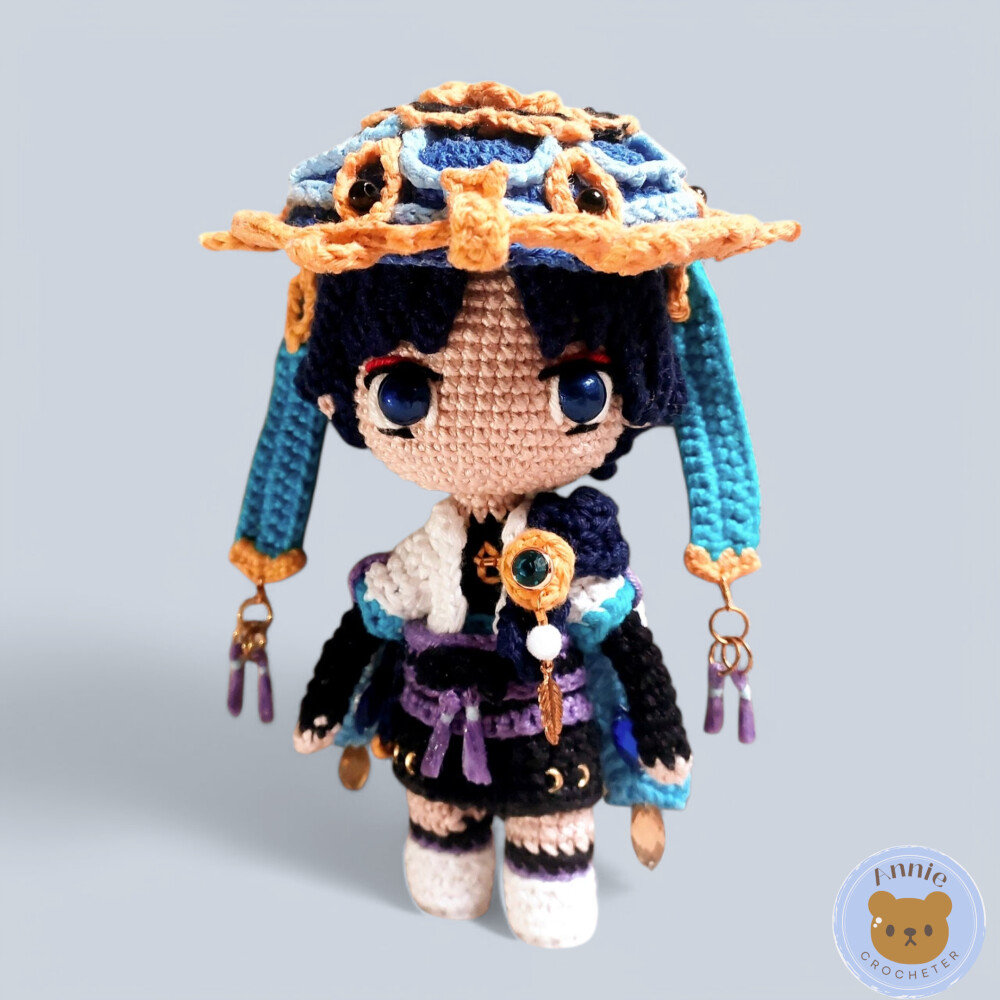 Boneco de Crochê Scaramouche Wanderer em Amigurumi Genshin Impac