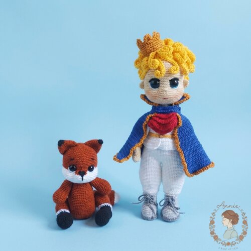 Boneco de Crochê Pequeno Príncipe, Rosa e Raposa Amigurumi