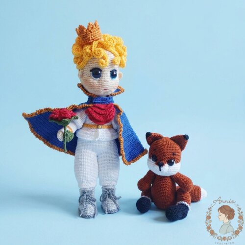 Boneco de Crochê Pequeno Príncipe, Rosa e Raposa Amigurumi