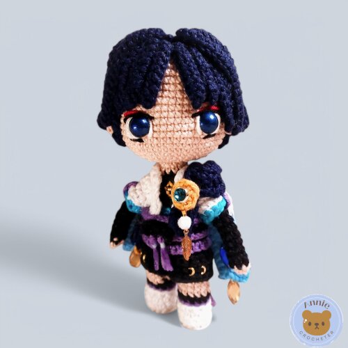 Boneco de Crochê Scaramouche Wanderer em Amigurumi Genshin Impac