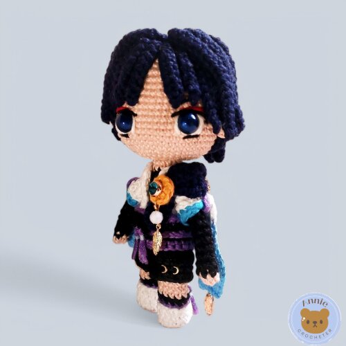 Boneco de Crochê Scaramouche Wanderer em Amigurumi Genshin Impac