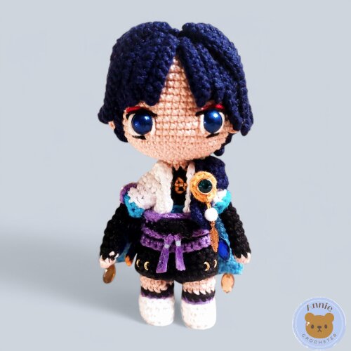 Boneco de Crochê Scaramouche Wanderer em Amigurumi Genshin Impac