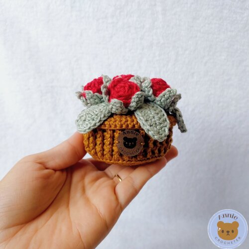 Cesta de Rosas de Crochê Amigurumi