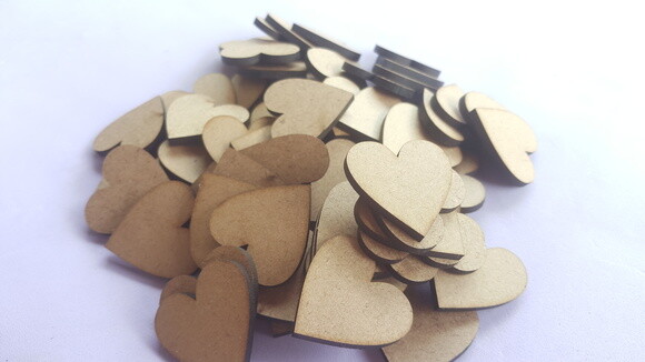 50 Apliques de Coração de MDF 3cm x 3mm