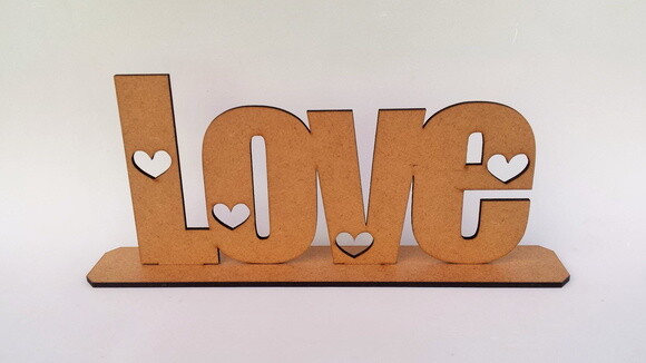 Palavra Decorativa Love Coração MDF 12cm