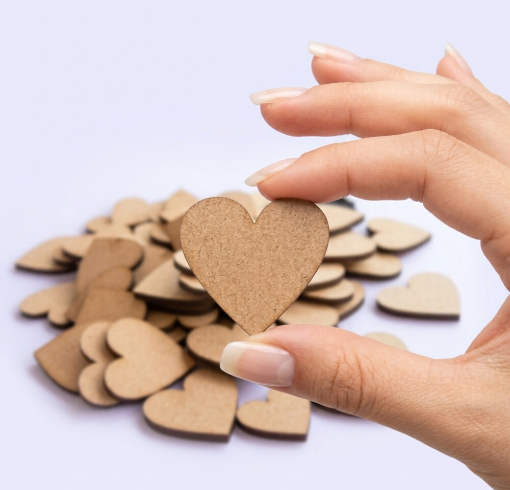 50 Apliques de Coração de MDF 3cm x 3mm
